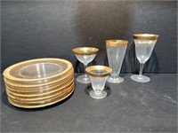 Gold Trimmed Drinking Glasses and Plates