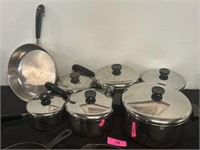 Set Revere Ware Copper Base Pots + Frying Pan