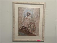 Framed Girl With Flowers Print 27.5 x 34