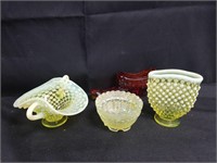 3PC VASELINE GLASS AND RED GLASS SHOE