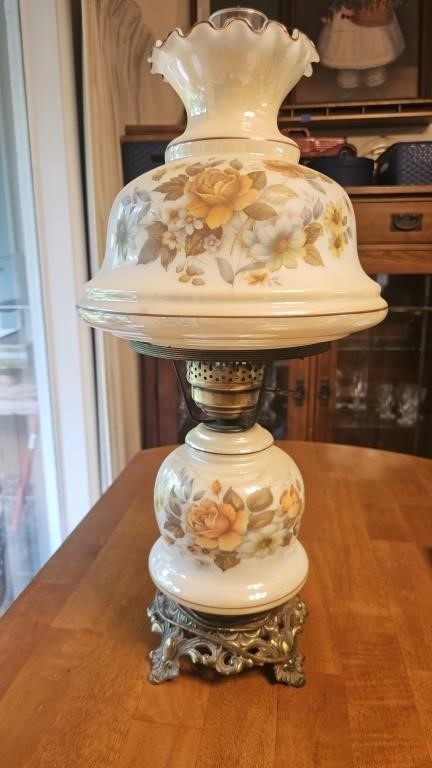 Vintage 1960s Hurricane Lamp w/ Fall flower print