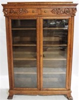 Fancy Carved Oak 2 Door Bookcase w/ Drawers