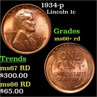 1934-p Lincoln Cent 1c Grades GEM++ RD