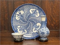 Three Blue & White Chinese Porcelain Pieces
