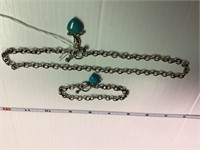 Necklace & Bracelet w/ Turquoise Hearts - 925 on