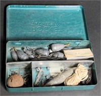 Pocket tackle box w/ contents including weights