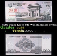 2008 Upper Korea 500 Won Banknote P# 63s;  Grades