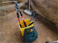 BUCKET LOT W/ LOPPERS & MISC TOOLS