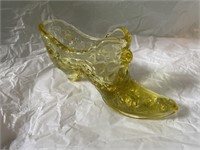 Fenton Style Yellow Glass Shoe