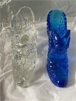 2 Hobnail  & Etched Cobalt Blue & Clear Glass