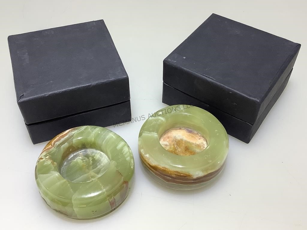 2 onyx stone candle holders. Kalifano.