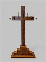 20TH CENTURY LARGE OAK STANDING CRUCIFIX