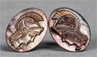 Silver Mother-Of-Pearl Cameo Roman Head Cufflinks