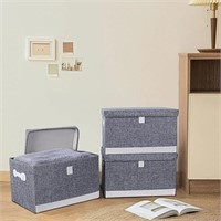 3PC Large Collapsible Storage Bins w Lids, Fabric