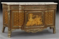 French Riesener style marble top inlaid commode