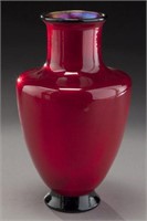 Red Tiffany favrile glass vase.