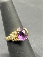 Purple Sapphire w/ 925 Gold Vermeil Ring, Size 7,