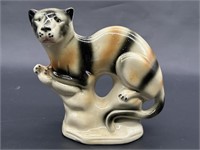 Vintage Ceramic Striped Cat Figurine from Brazil