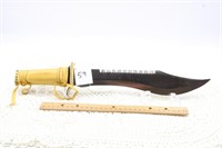 LEATHER HANDLE BRASS POMMEL FIXED BLADE KNIFE