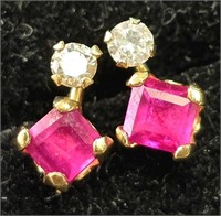 $250 10K  Ruby(0.44ct) Diamond(0.06ct) Earrings
