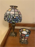 Small Tiffany Style Lamp and Candle Holder