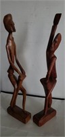 2 African carved wooden figures