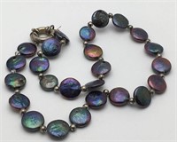 Dark Pearl Beaded Necklace W Sterling Clasp