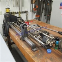LARGE WORK BENCH- ALL CONTENTS GO- 2 WHEEL GRINDER