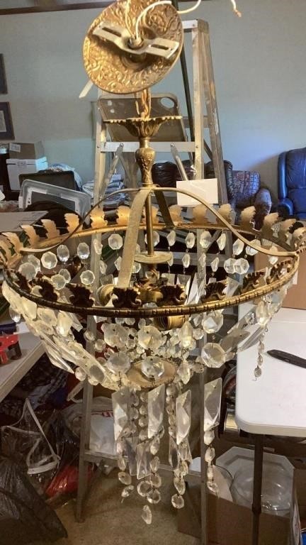 vintage chandelier, Crystal pendants, 18 inches