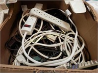 box lot w/ electrical items, power cords, etc