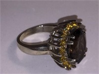 STERLING SILVER SMOKEY BROWN TOPAZ & CITRINE STONE