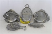 5 Signed Aluminum & Metal Fish Serving Platters