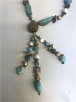 Sterling silver & turquoise necklace & earrings. W