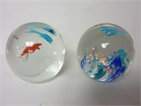 Set of 2 Fish / Ocean Glass Paperweights
