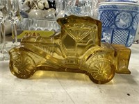 Amber colored glass vintage car - perfume bottle