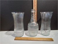 2 Hoosier Glass Vases, Morgan David Decanter