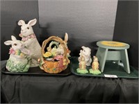 Easter Bunny Cookie Jars, Teapot, Sunflower Stool.