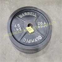 (4) 45LBS WEIGHT LIFTING PLATES OLYMPIC BARBELL