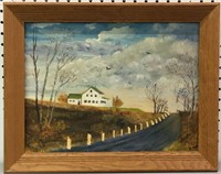 Signed Oil On Board Landscape With Road