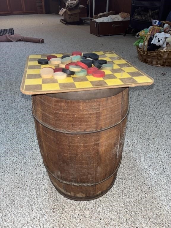 Unique checkerboard on barrel game