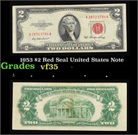 1953 $2 Red Seal United States Note Grades vf++