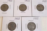 5 - 1935 Buffalo Head Nickels