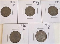 5 - 1936 D Buffalo Head Nickels