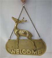 Brass Deer Welcome Hanging Sign, Cabin Door