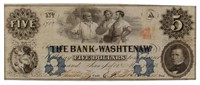 1854 Washtenaw MI Large $5.00 Bank Note