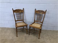 (2) Oak Cane Seat Spindle Back Chairs