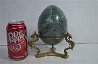 Large Heavy Marble Egg On Brass Dragon Stand