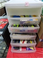 2 3 DRAWER STORAGE BINS WITH ASSORTED PENS AND