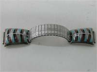 Hallmarked Sterling Silver Inlay Stone Watchband