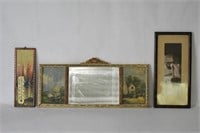 3pcs Antique Mirror / Thermometer / Lithograph